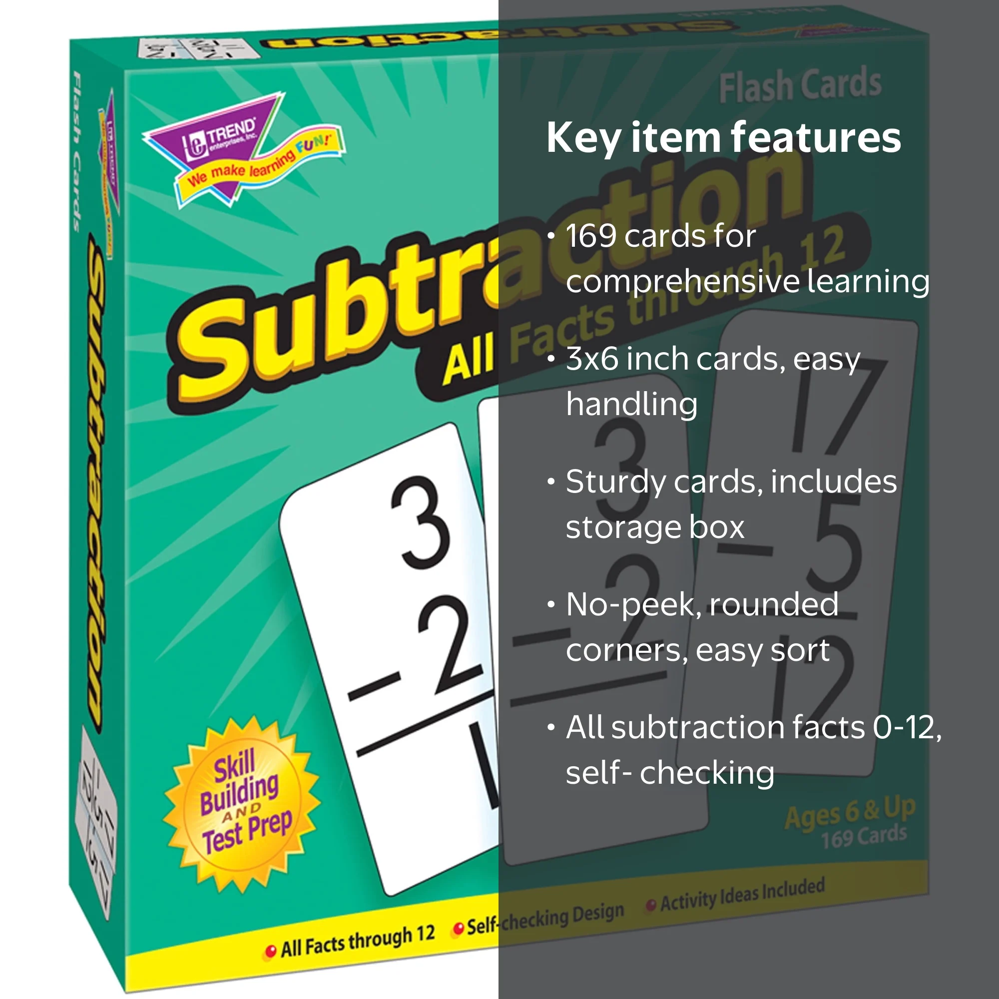 Trend, Tep53202, Subtraction All Facts Through 12 Flash Cards, 169