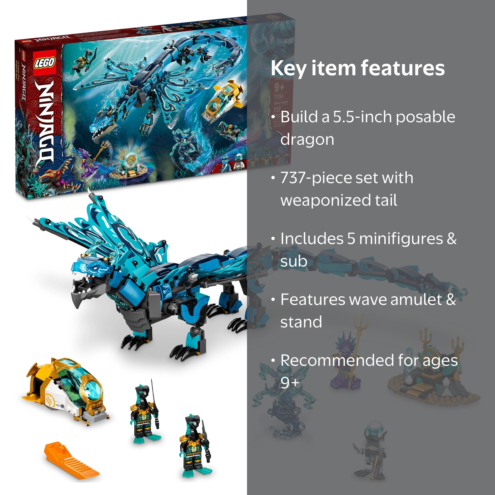 専用　inner city thugs オクラホマ産 LEGO NINJAGO Water Dragon Toy, 71754 Building Set with 5