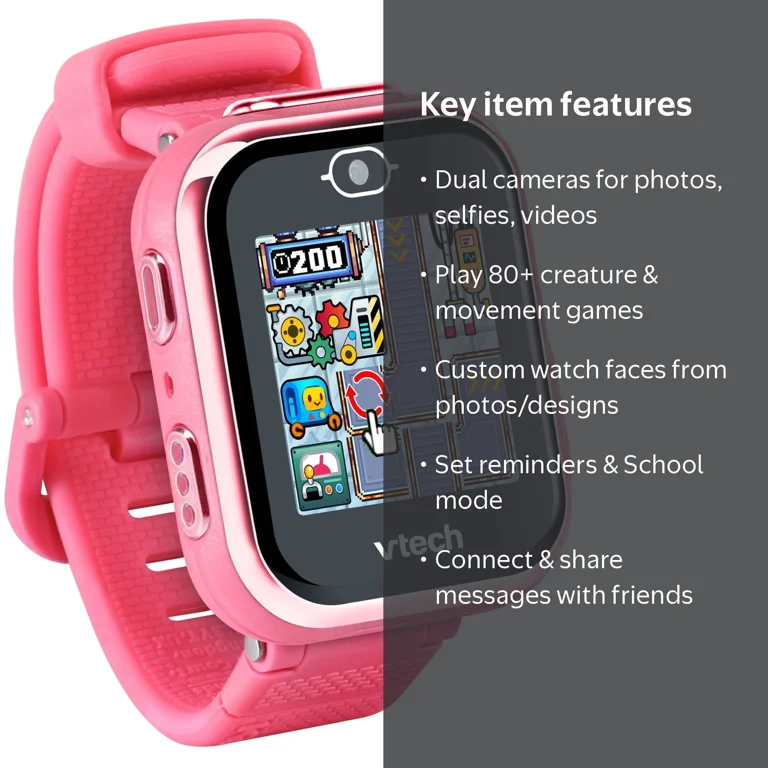 VTech, KidiZoom Smartwatch DX3, Pink with Camera, Games, School