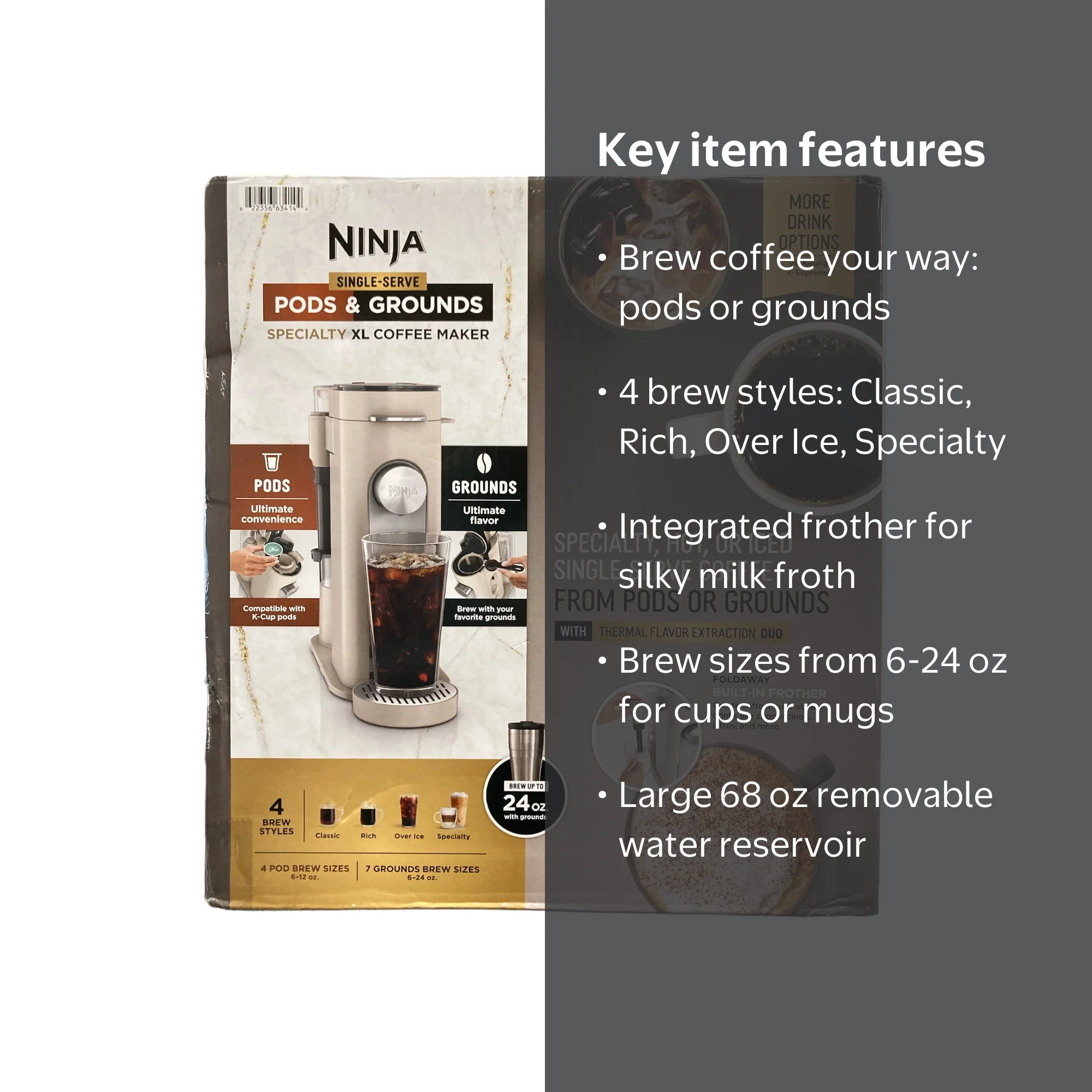 Ninja Single-Serve Pods & Grounds Specialty XL Coffee Maker, Stone