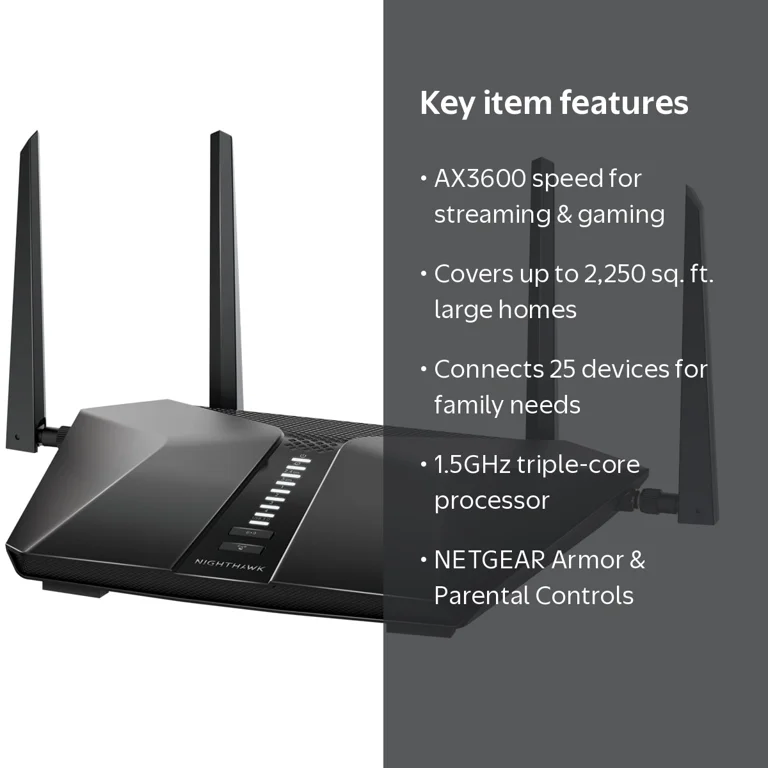 NETGEAR Nighthawk WiFi 6 Router RAX41, AX3600, Dual-Band, Security