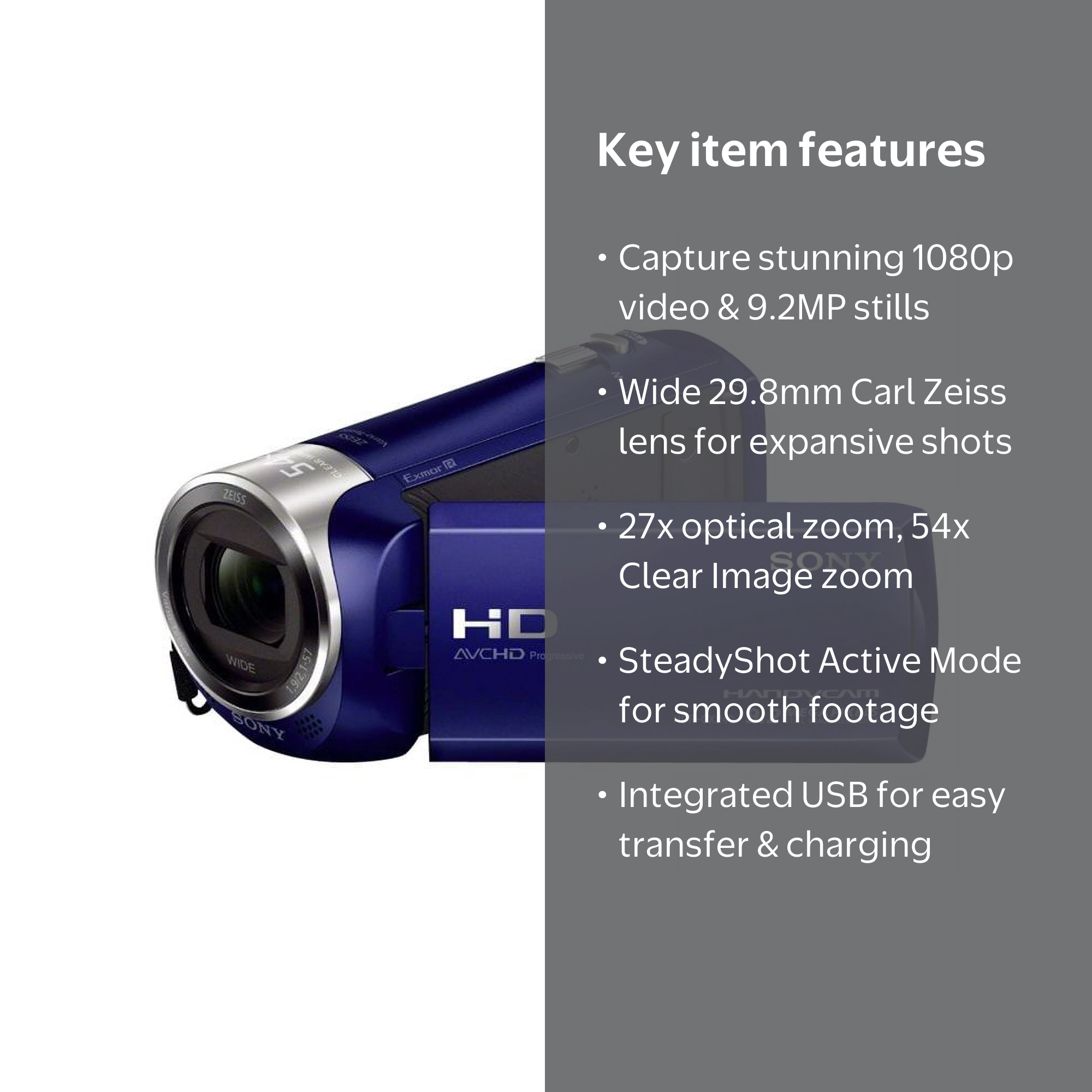 Sony Handycam HDR-CX240, 1080p Camcorder, 27x Optical Zoom, 2.51