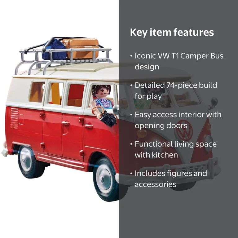 PLAYMOBIL Volkswagen T1 Camping Bus Building Set, 74 Pcs - Walmart.com