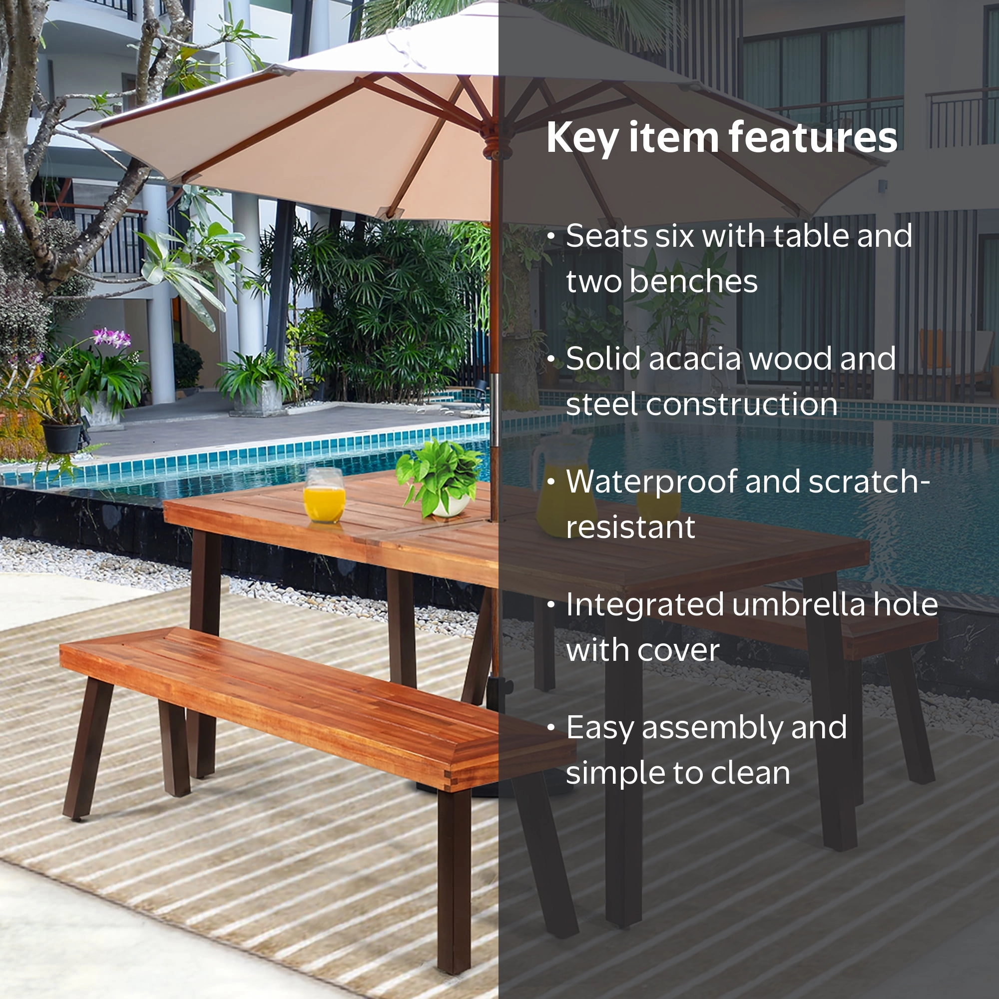 Costway Acacia Wooden Patio Dining Set with Separate Benches and