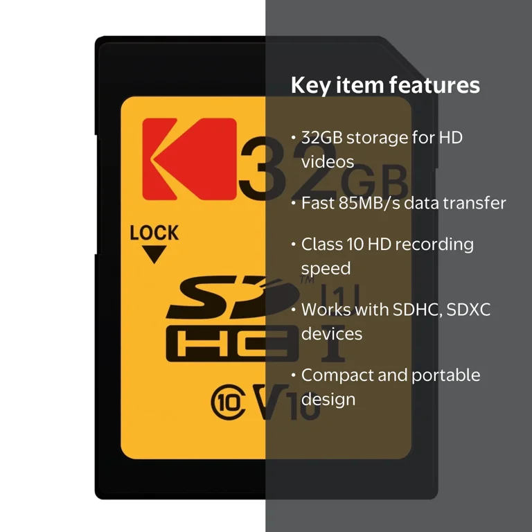 Kodak, SDHC Memory Card, 32GB, Up to 85MB/s Read Speed - Walmart.com
