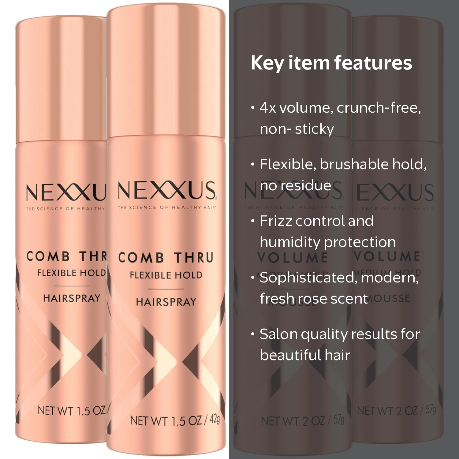 新品 シュリンク未開封　モッツ高須　HAIR Nexxus Travel Hairspray & Mousse Bundle ‚Äì Comb Thru 1.5 Oz +