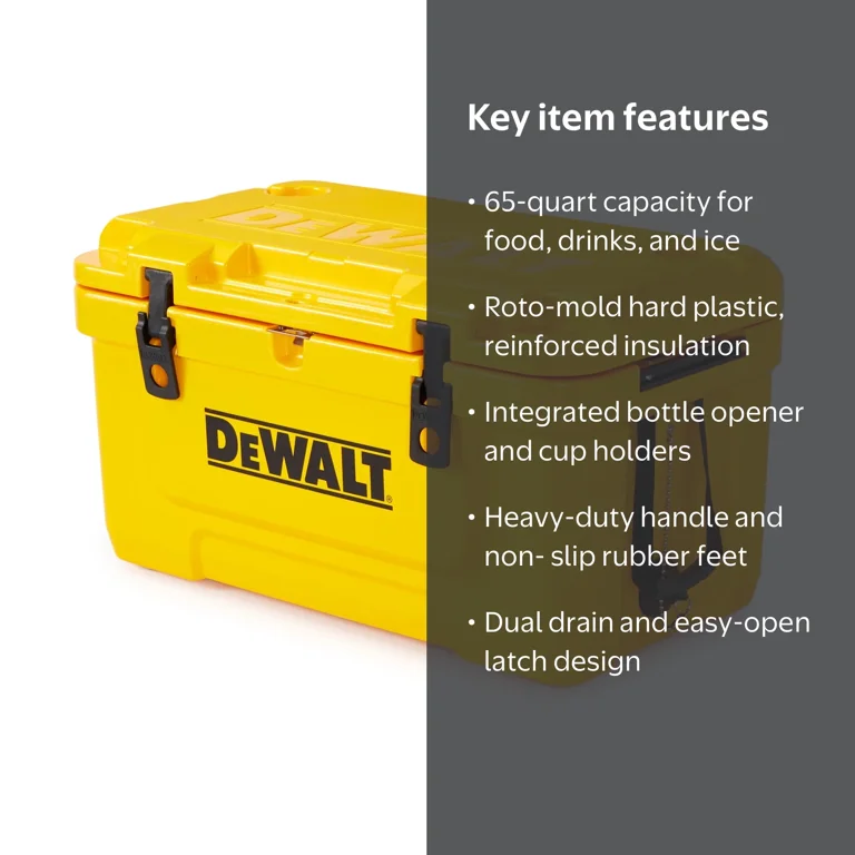 DeWalt 65 Quart Insulated Lunch Box Drink Cooler Roto Molded