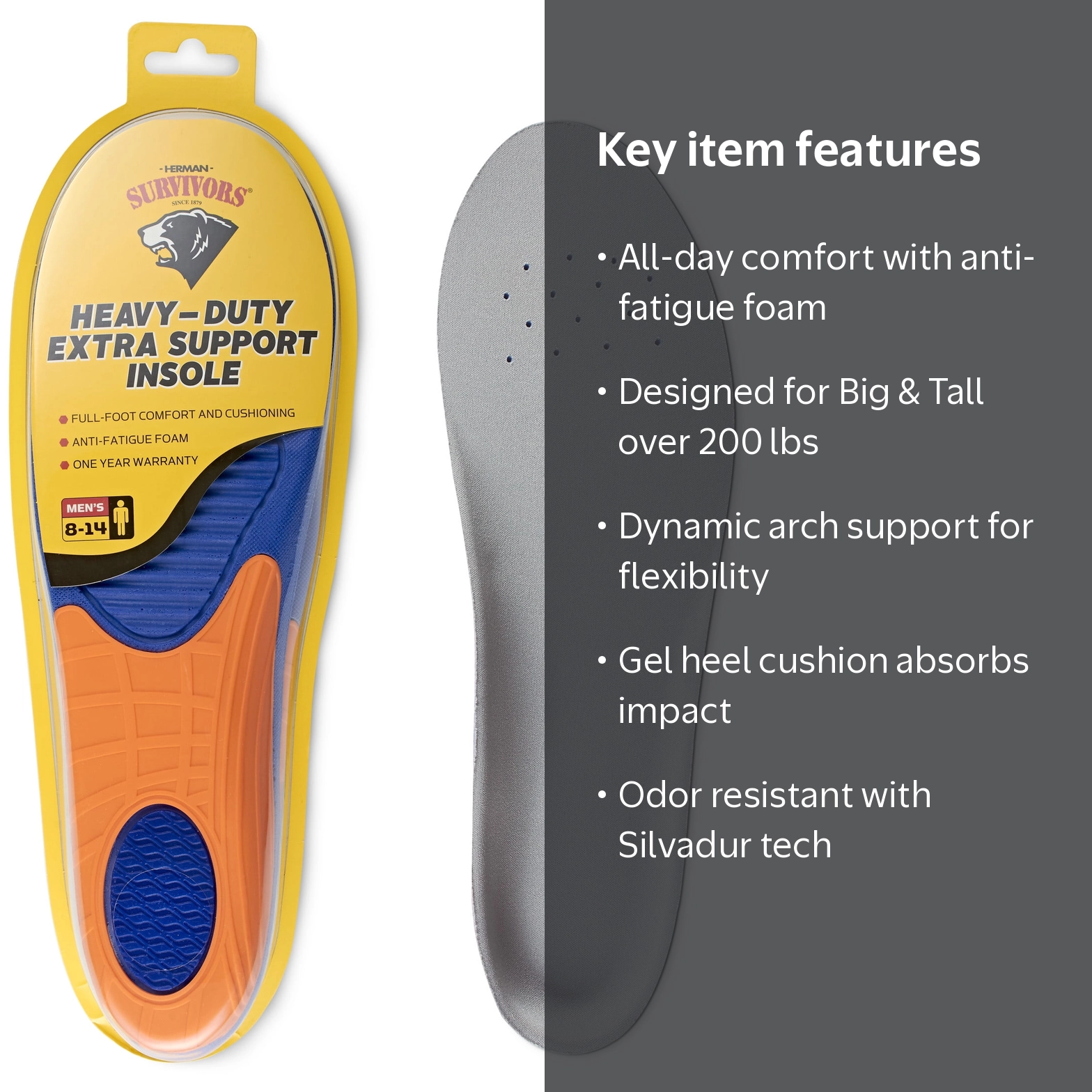 Herman Survivors Heavy Duty Extra Support Insole Men 8-14 Anti