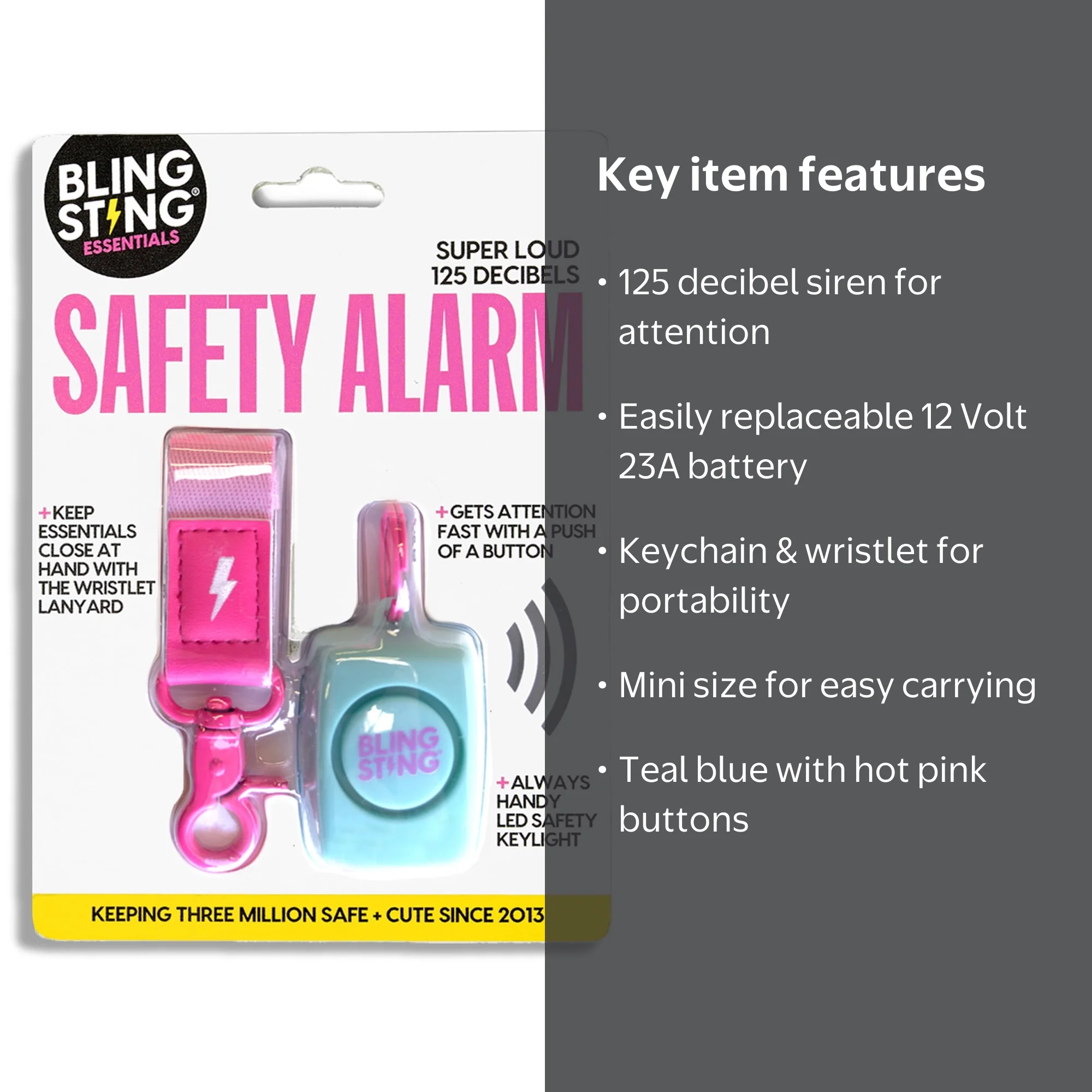 BLINGSTING, Mini Personal Safety Alarm, Teal - Walmart.com