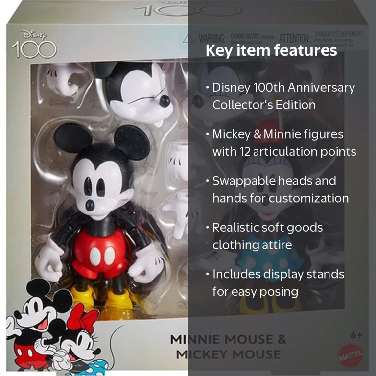 Disney 100 Mickey & Minnie Mouse Action Figures 2022 Mattel