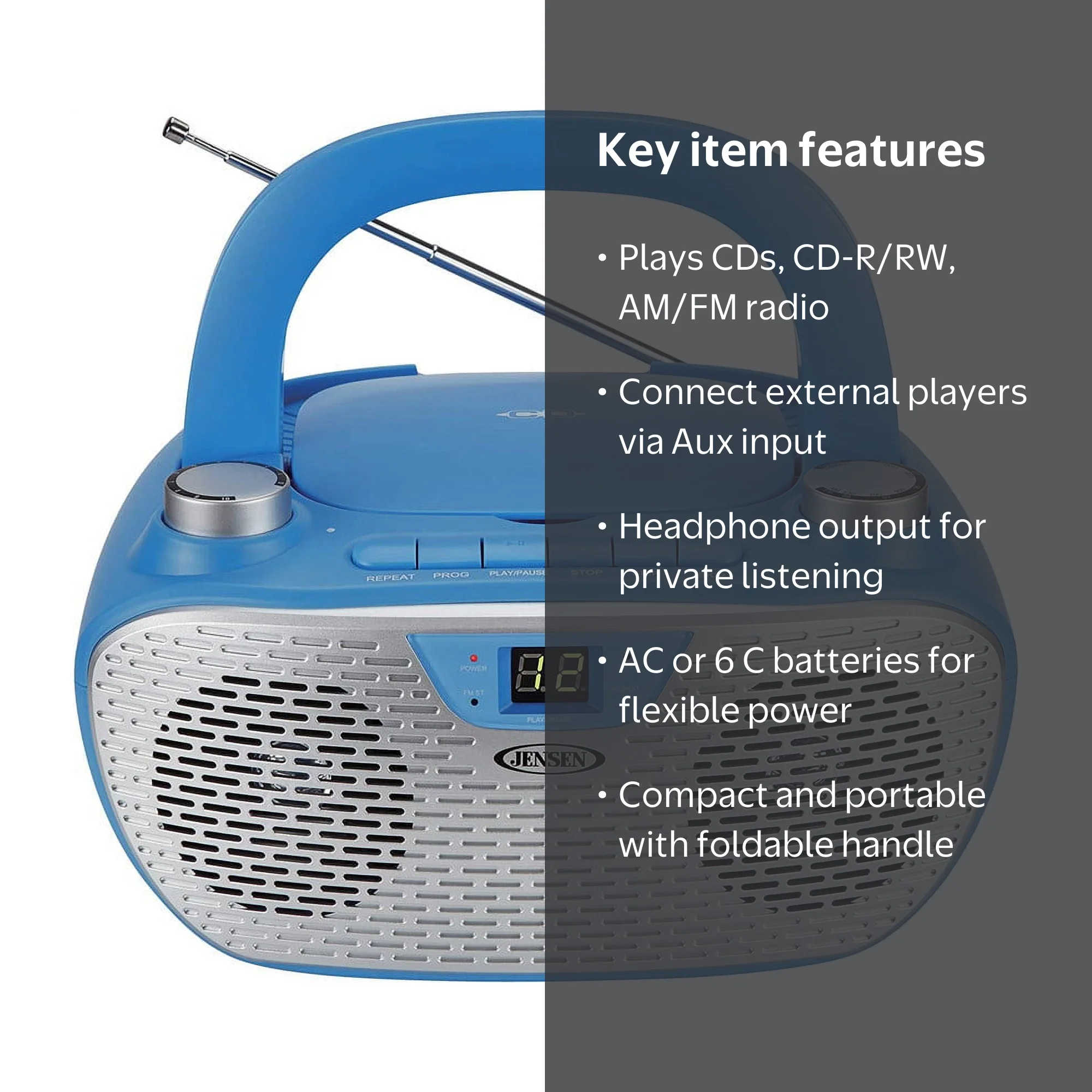 Jensen Bluetooth MP3 Boombox, Blue, CD-485-BL - Walmart.com