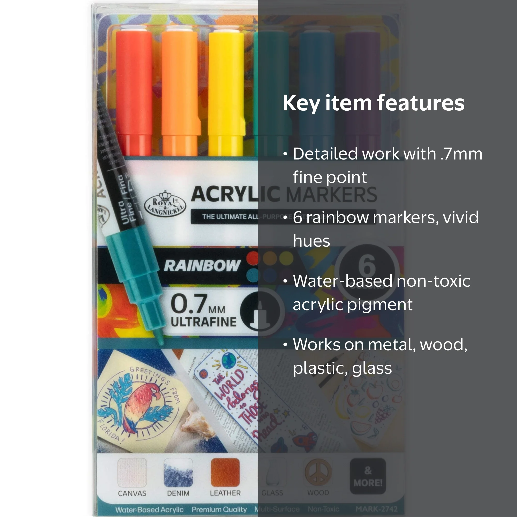 Royal & Langnickel 6 Piece Acrylic .7mm Rainbow Markers - Walmart.com