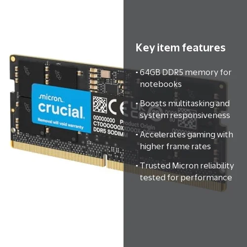 Crucial, Notebook Memory, 64 GB, DDR5-5600, 2x32GB, CL46 - Walmart.com Crucial, Notebook Memory, 64 GB, DDR5-5600, 2x32GB, CL46 - Walmart.com
