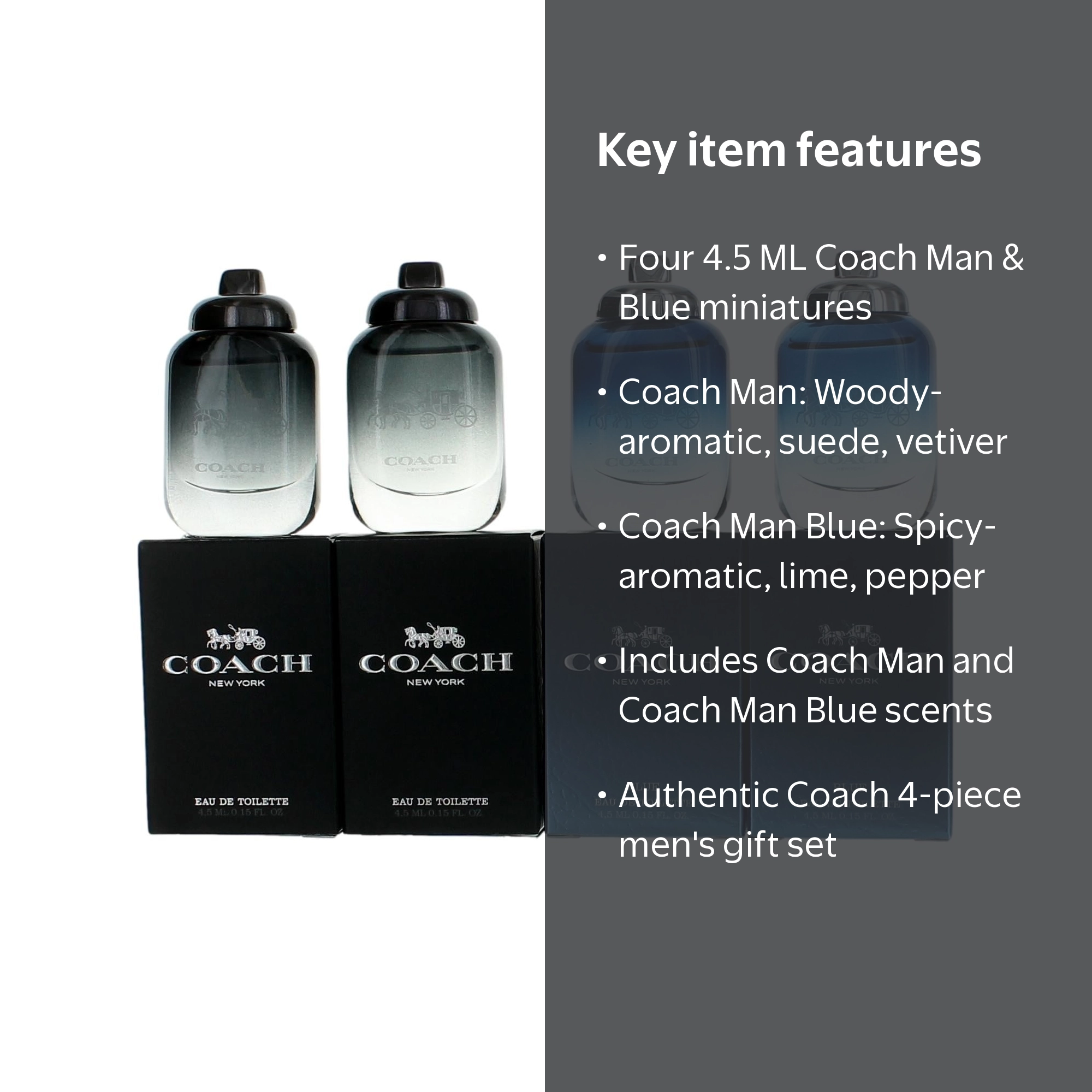 Coach 4-Piece Fragrance Gift Set for Men, Eau de Toilette
