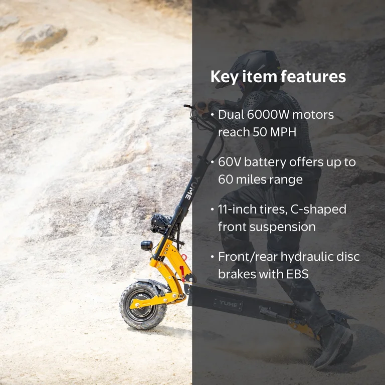 YUME X11+ 6000W Electric Scooter, 60mph, 11'' Tires, Range 60