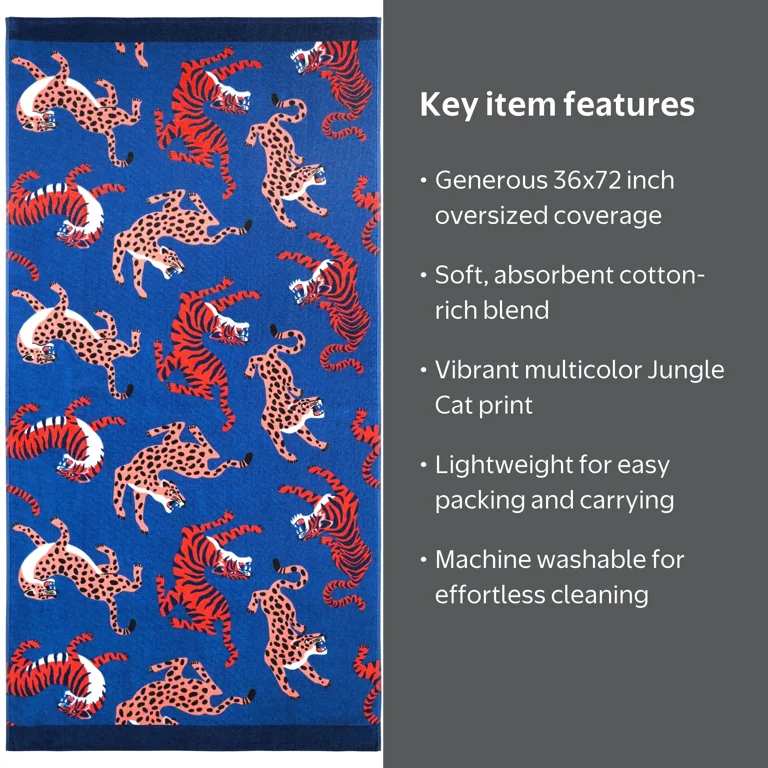 Mainstays Beach Towel, 36 x 72 in, Jungle Cat - Walmart.com