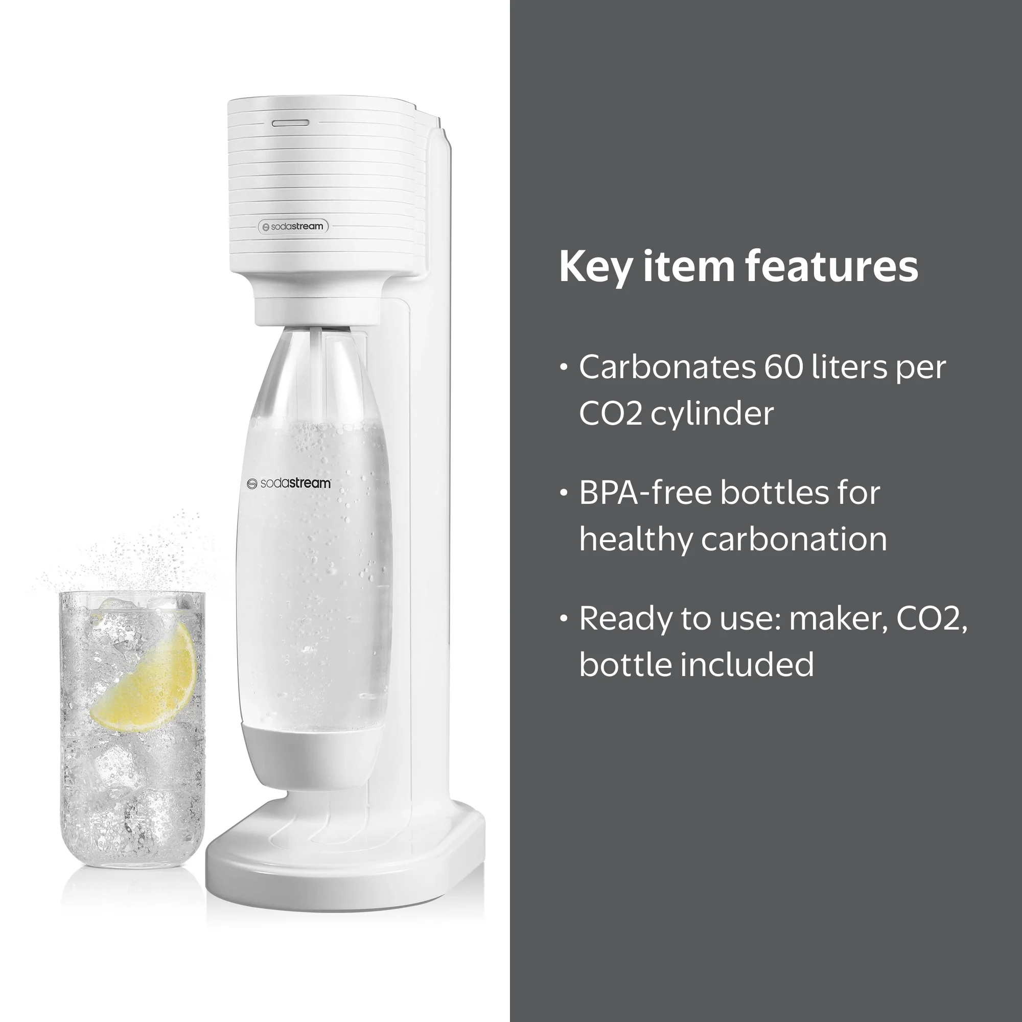 SodaStream Gaia Sparkling Water Maker, White, Includes CO2