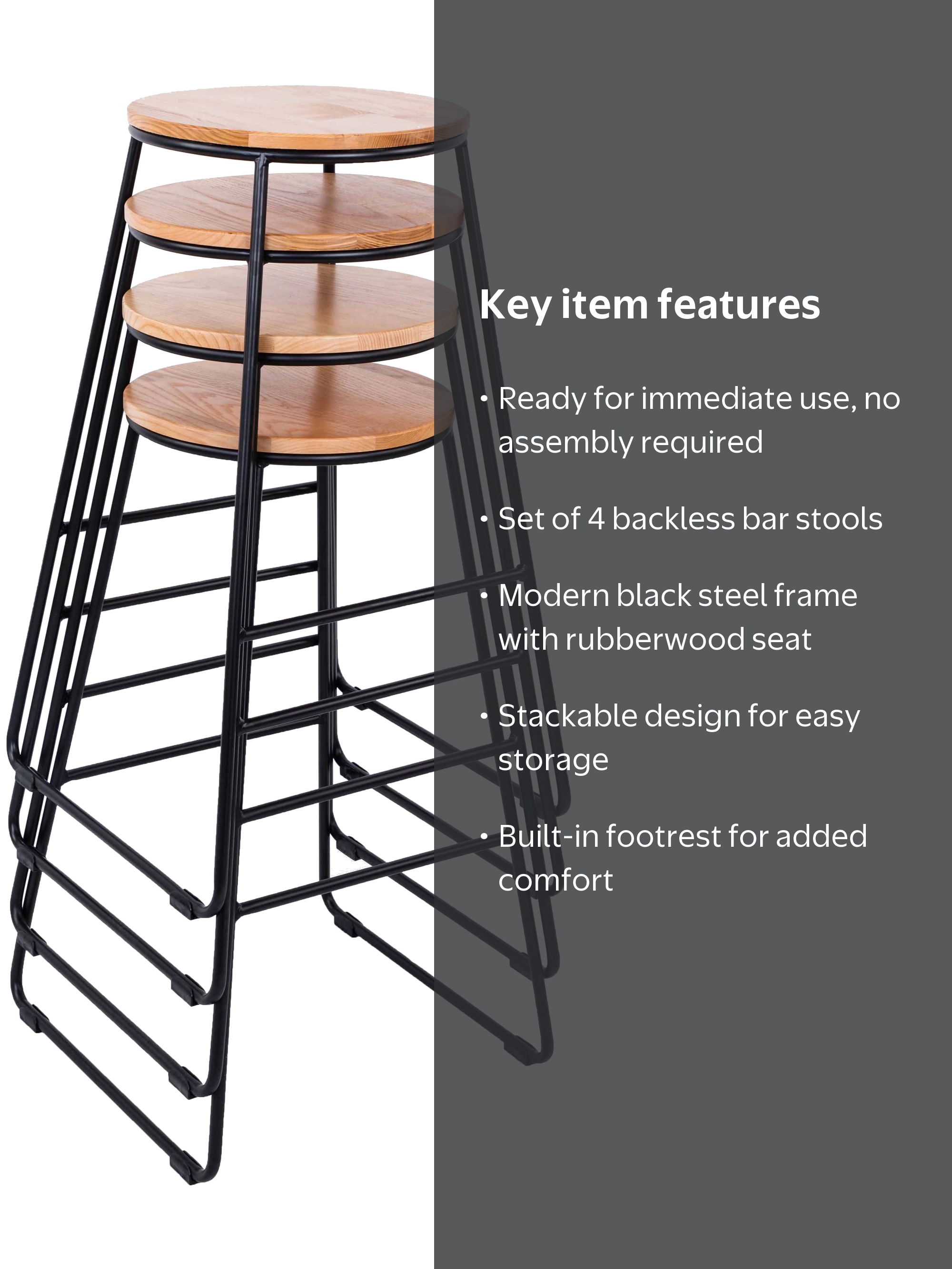 Mainstays Backless Bar Stool Set of 4, 27.9 in, Black Steel Base