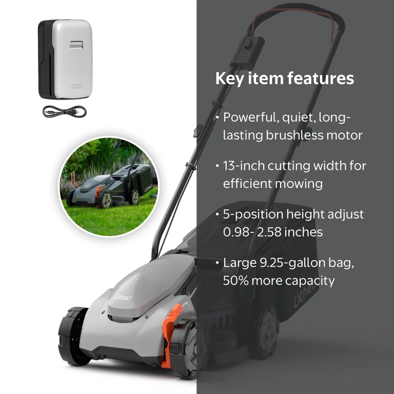 Litheli 20V Cordless Lawn Mower, U20, 13 Inch, 5-Height