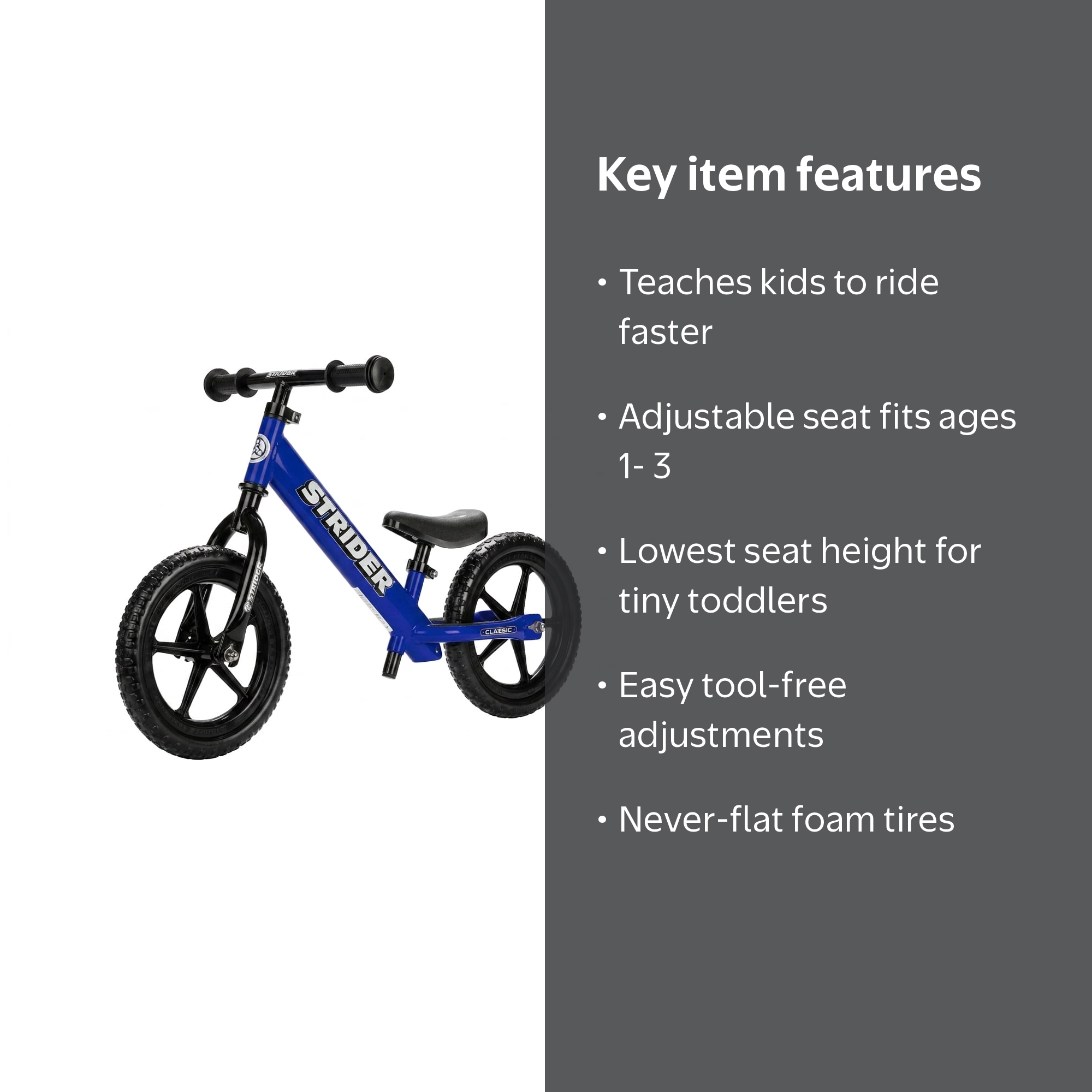 Strider 12 Classic Bike, Blue - No Pedal Balance Bicycle for Kids