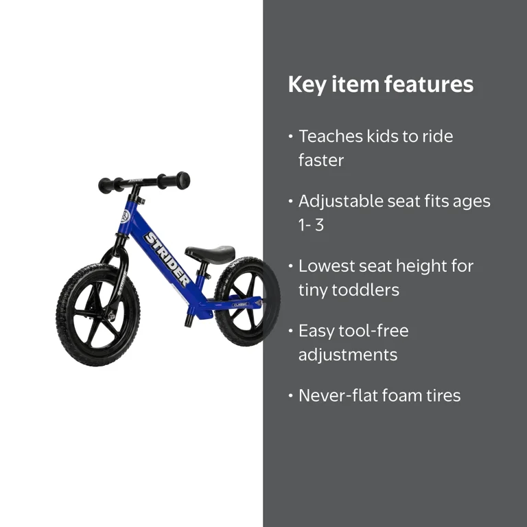 Strider 12 Classic Bike, Blue - No Pedal Balance Bicycle for Kids