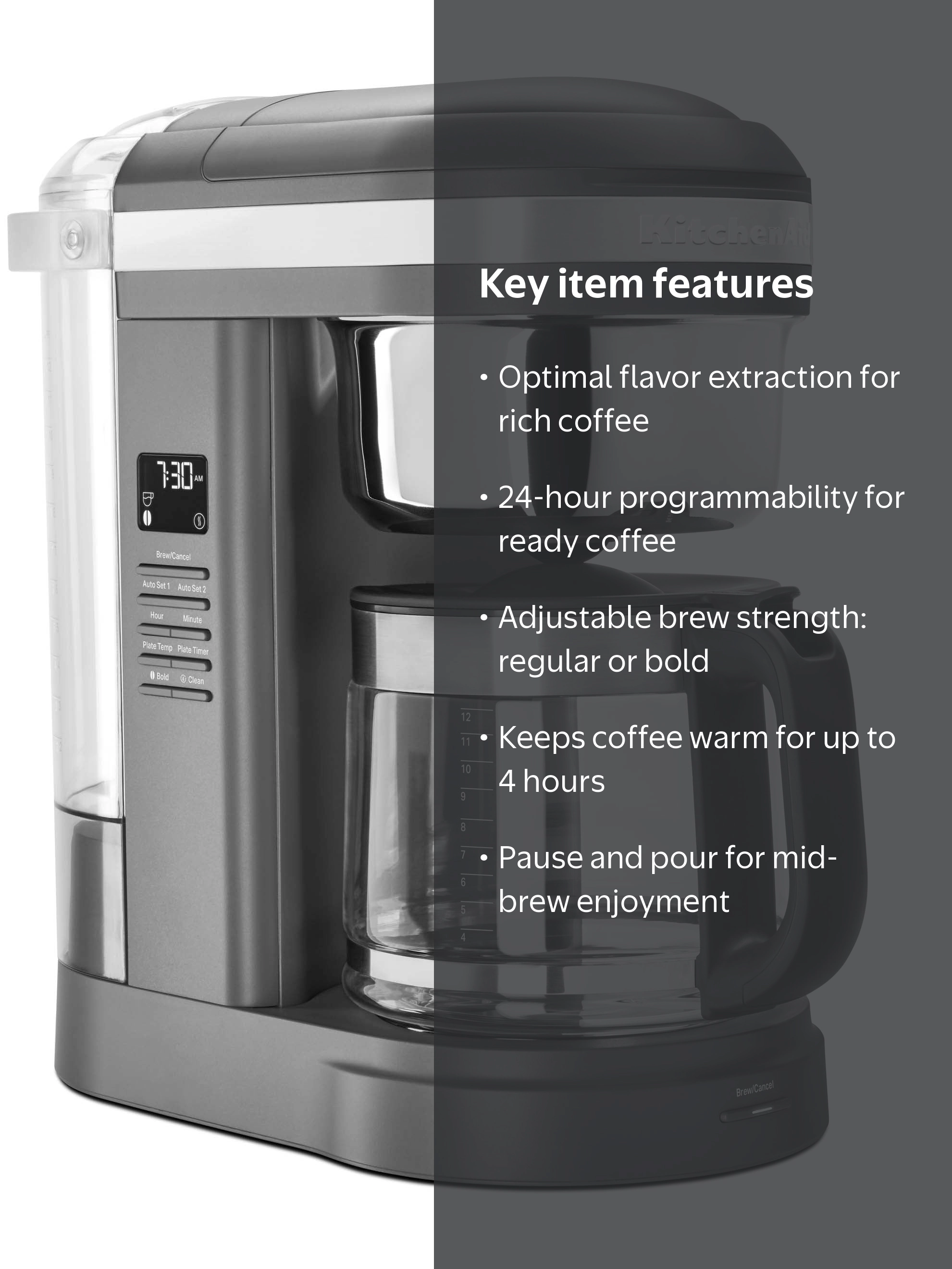 KitchenAid 12 Cup Drip Coffee Maker with Spiral Showerhead and