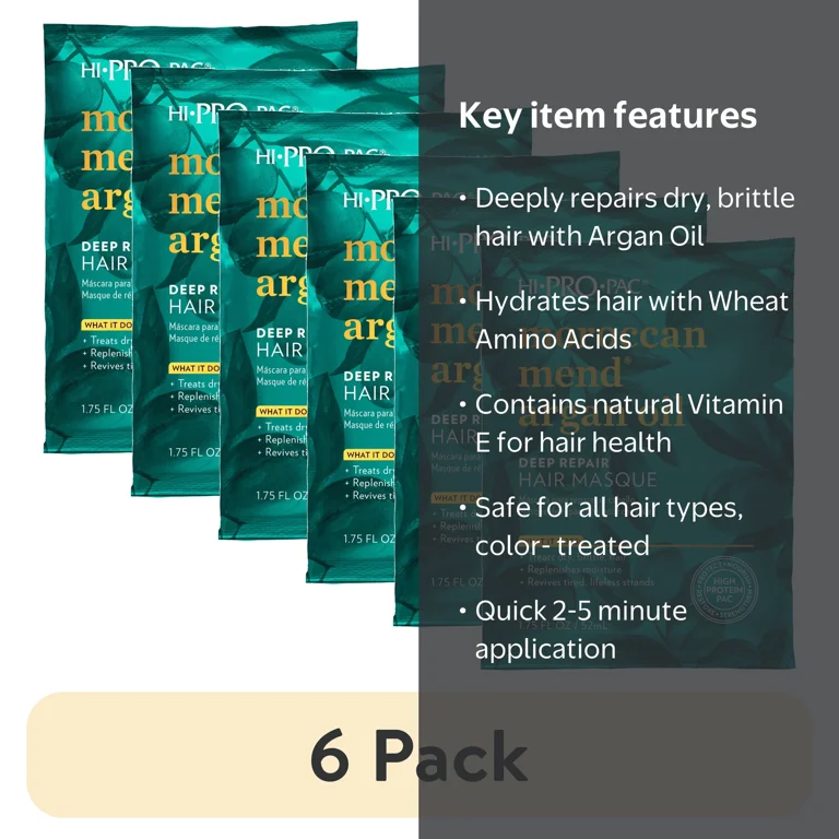 6 pack) Hi-Pro-Pac Moroccan Mend Argan Oil Deep Repair Hair Mask