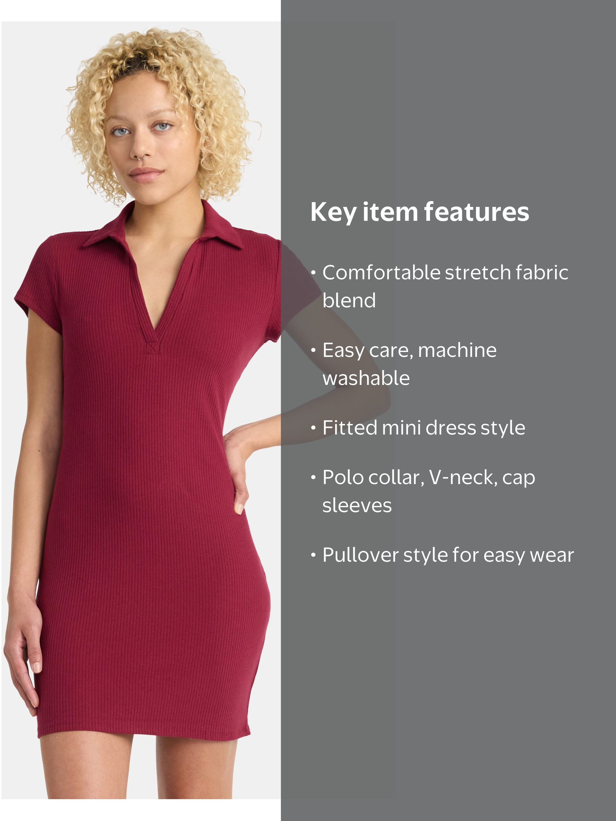 No Boundaries Ribbed Polo Mini Dress, Women's - Walmart.com