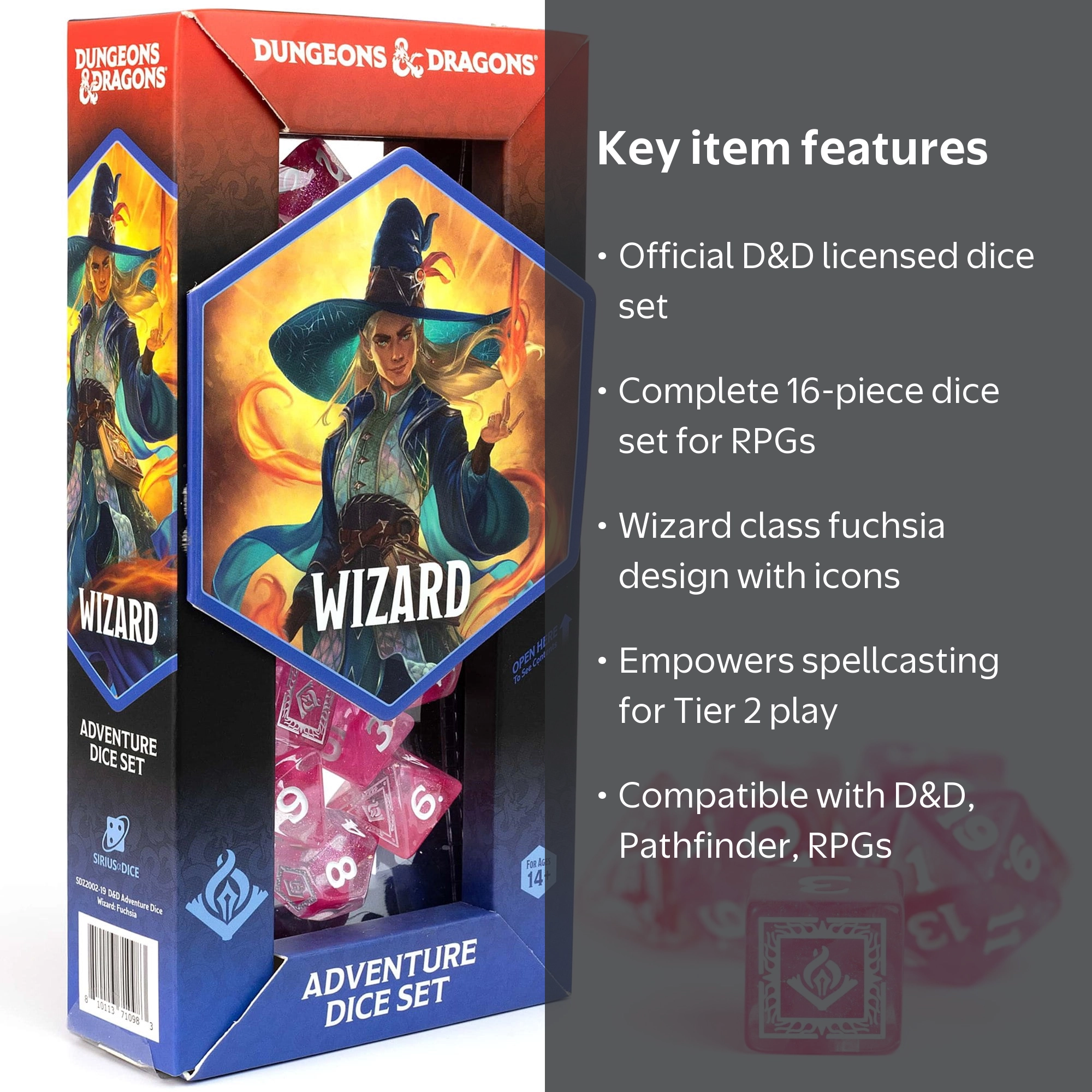 Dungeons & Dragons: D&D Adventure Dice: Wizard - Fuchsia - 16pc