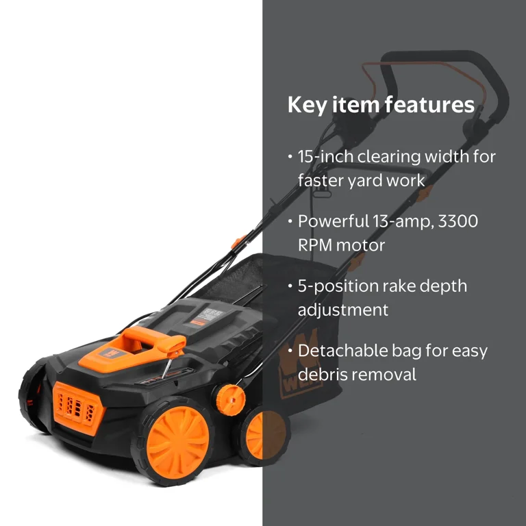 WEN 15-Inch 13-Amp Electric Dethatcher & Scarifier with Collection