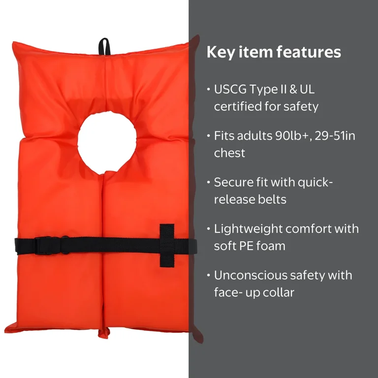 Ozark Trail Unisex Adult Type II PFD Life Jacket with Adjustable