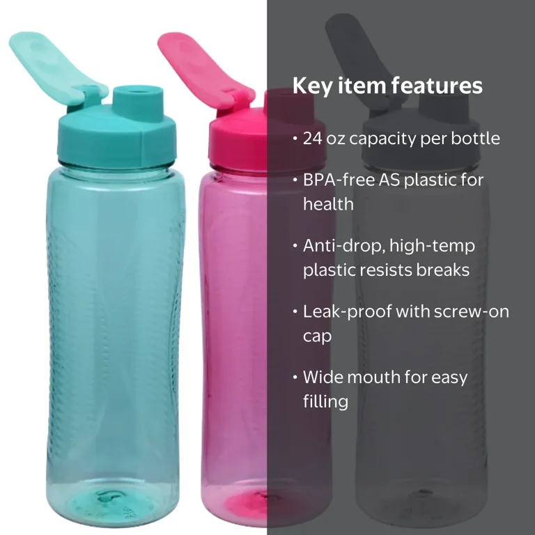Colorful Plastic Water Bottles with Flip-Top Lids, 24 oz. Reusable Sports Water Tumbler Portable for Travel Gym Cycling Hiking Camping School Lunch
