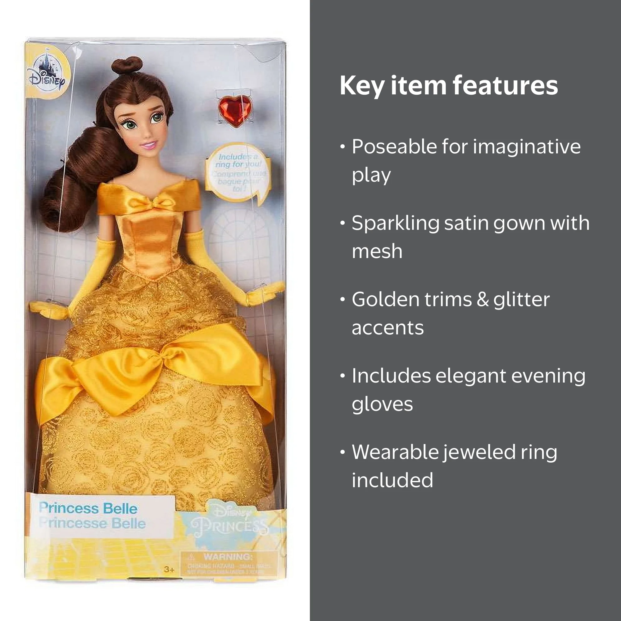 Disney Princess Belle Classic Doll with Dress, Ring, and Deluxe Costume, New with Box - Walmart.com Disney Princess Belle Classic Doll with Dress, Ring, and Deluxe Costume, New with Box - Walmart.com