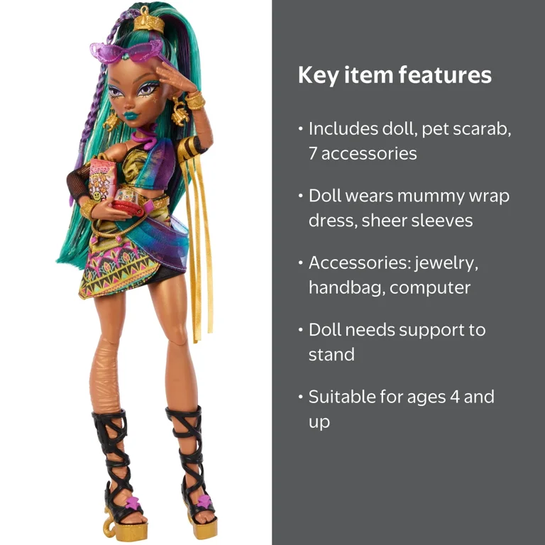Monster High Nefera De Nile Doll with Lavish & 7 Accessories 