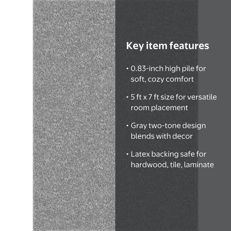 Free Shipping! Mainstays Microfiber Plush Shag Area Rug, Gray, 5