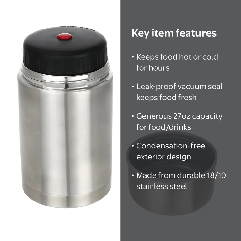 Mainstays Stainless Steel Food Jar 27 oz, Insulated, Leakproof