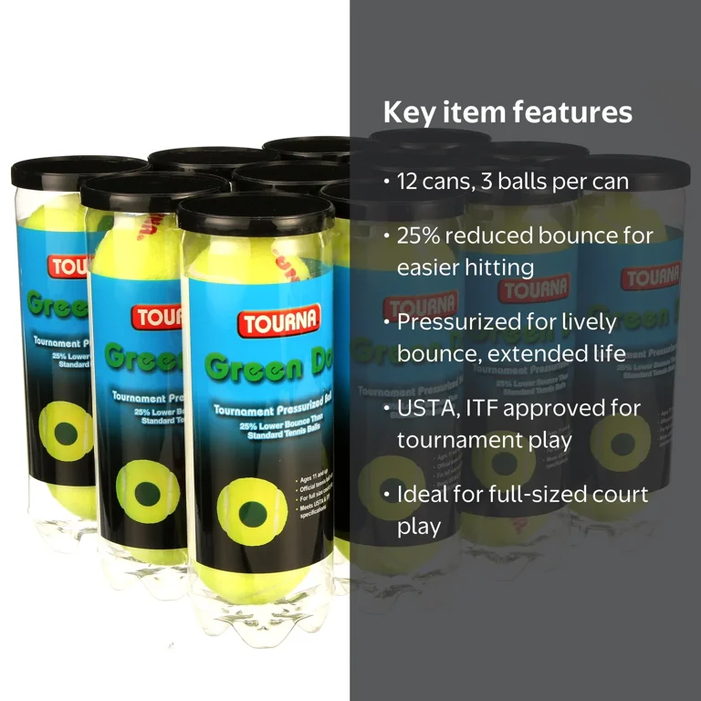 アースボール　グリーン　12個 Tourna Kids Green Dot Pressurized Tennis Balls, 12 Cans - Walmart.com