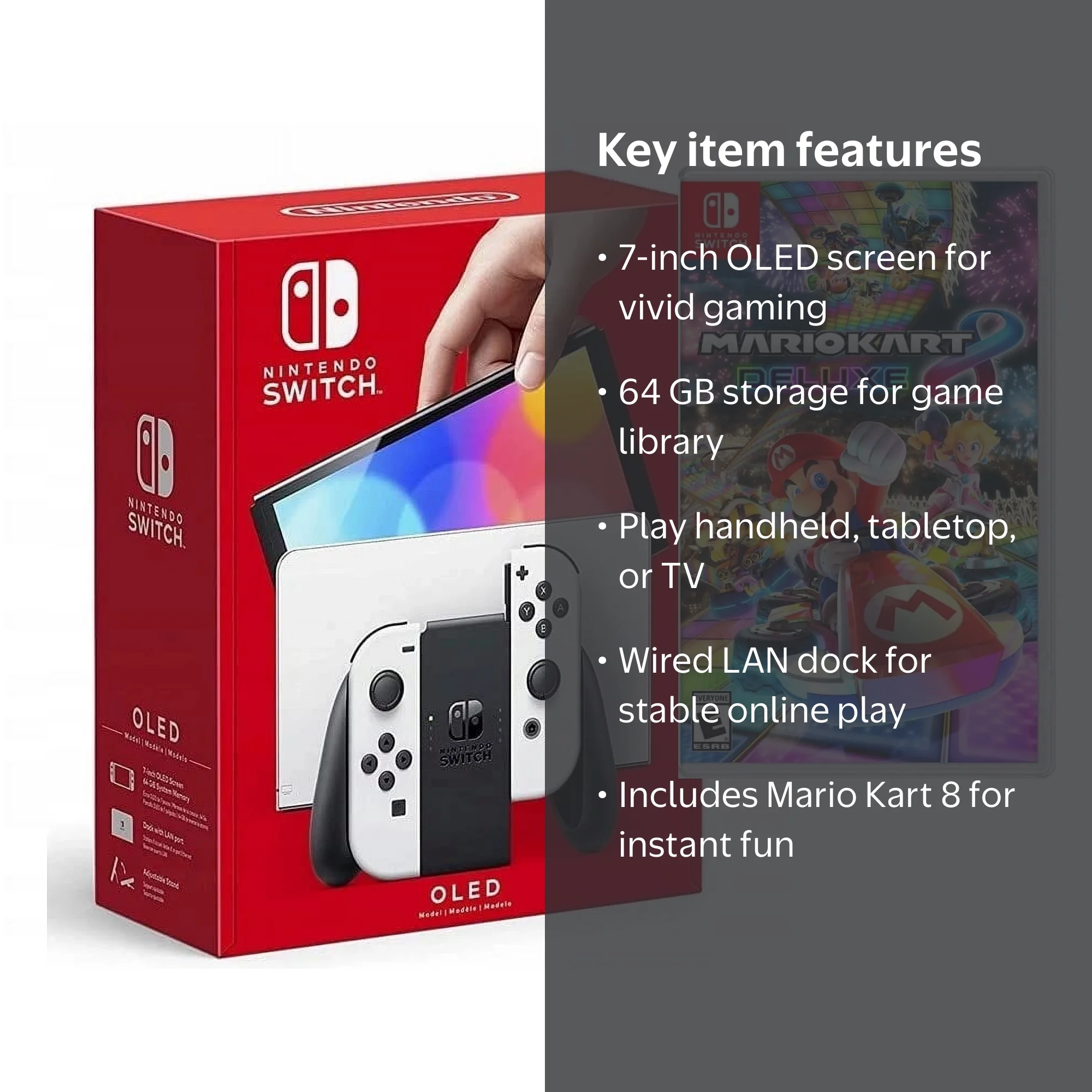 Nintendo Switch OLED Model w/ White Joy-Con + Mario Kart 8 Game