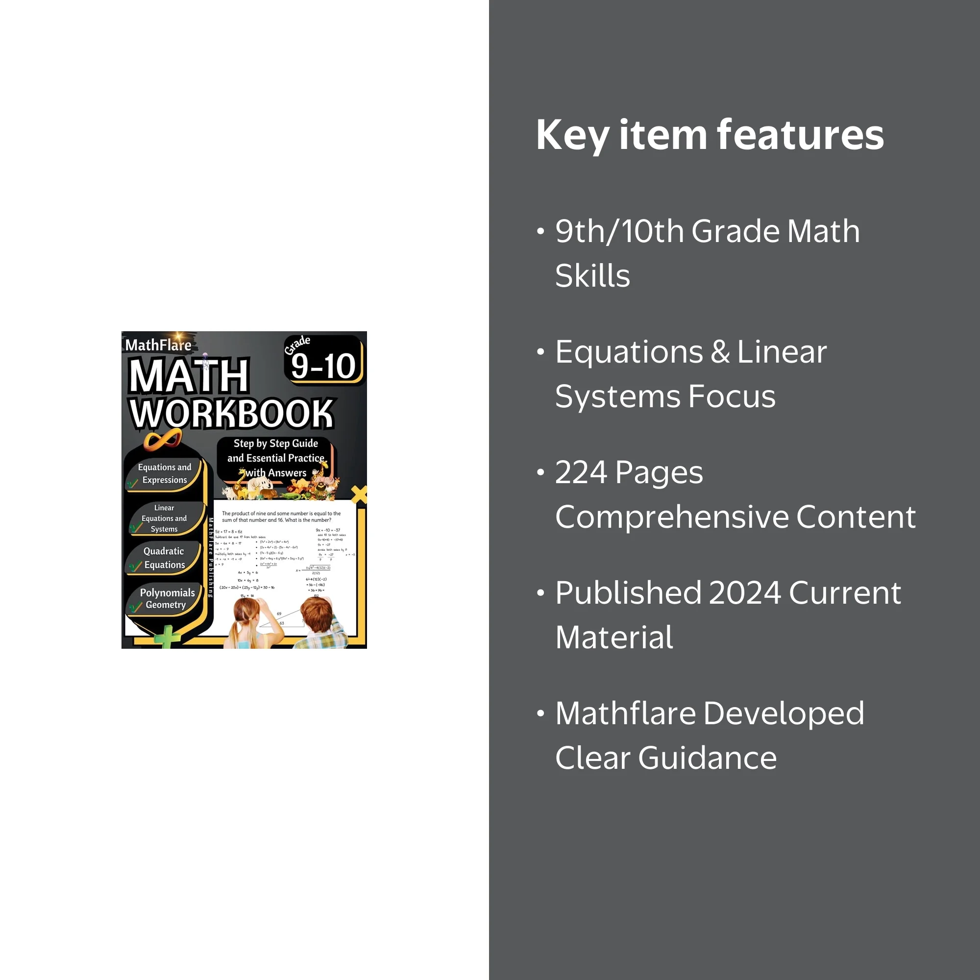 Mathflare Math Workbook Grade 9-10: Equations, Linear, Sys Book