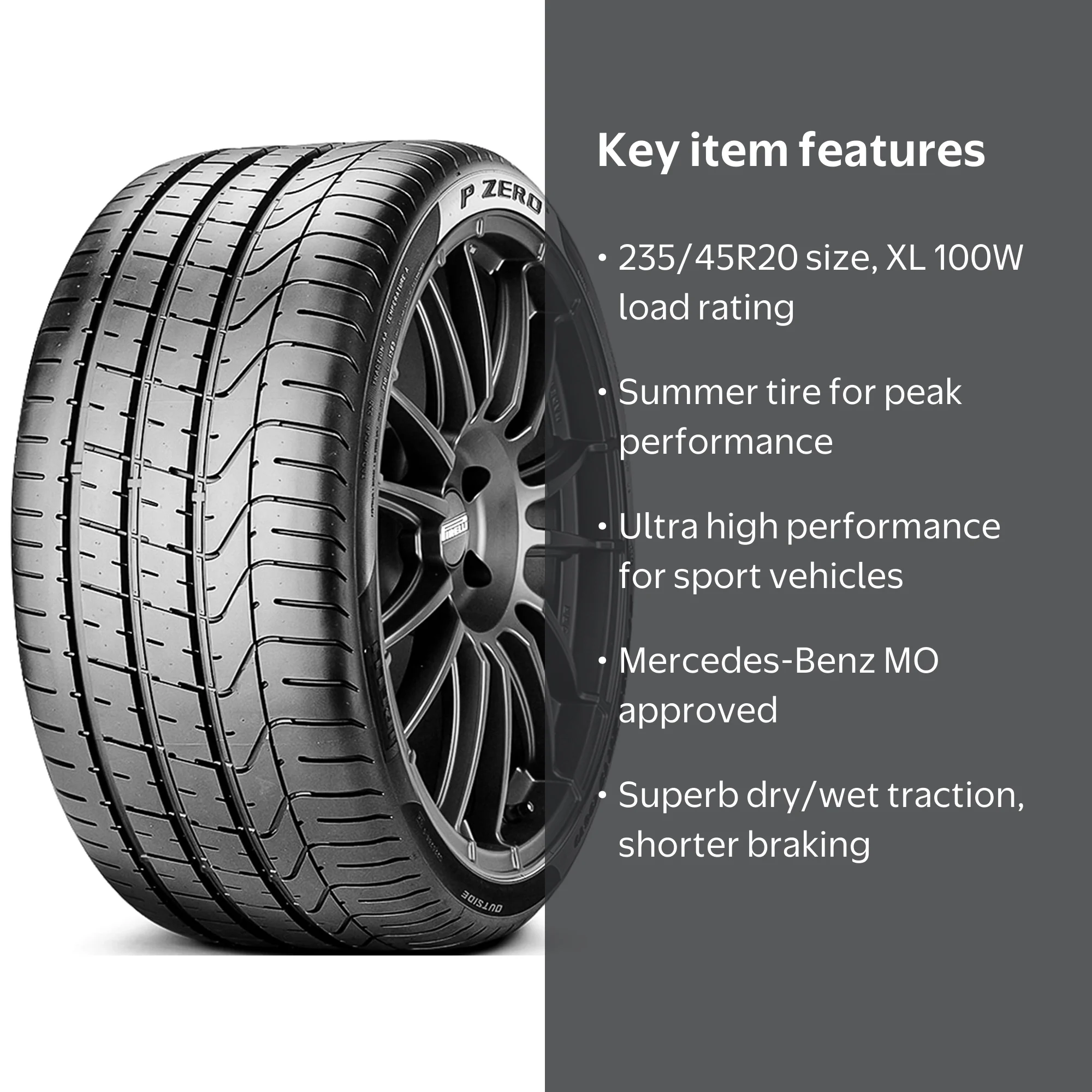 Pirelli P Zero 235/45R20 100W XL Performance Tire Fits: 2010-15