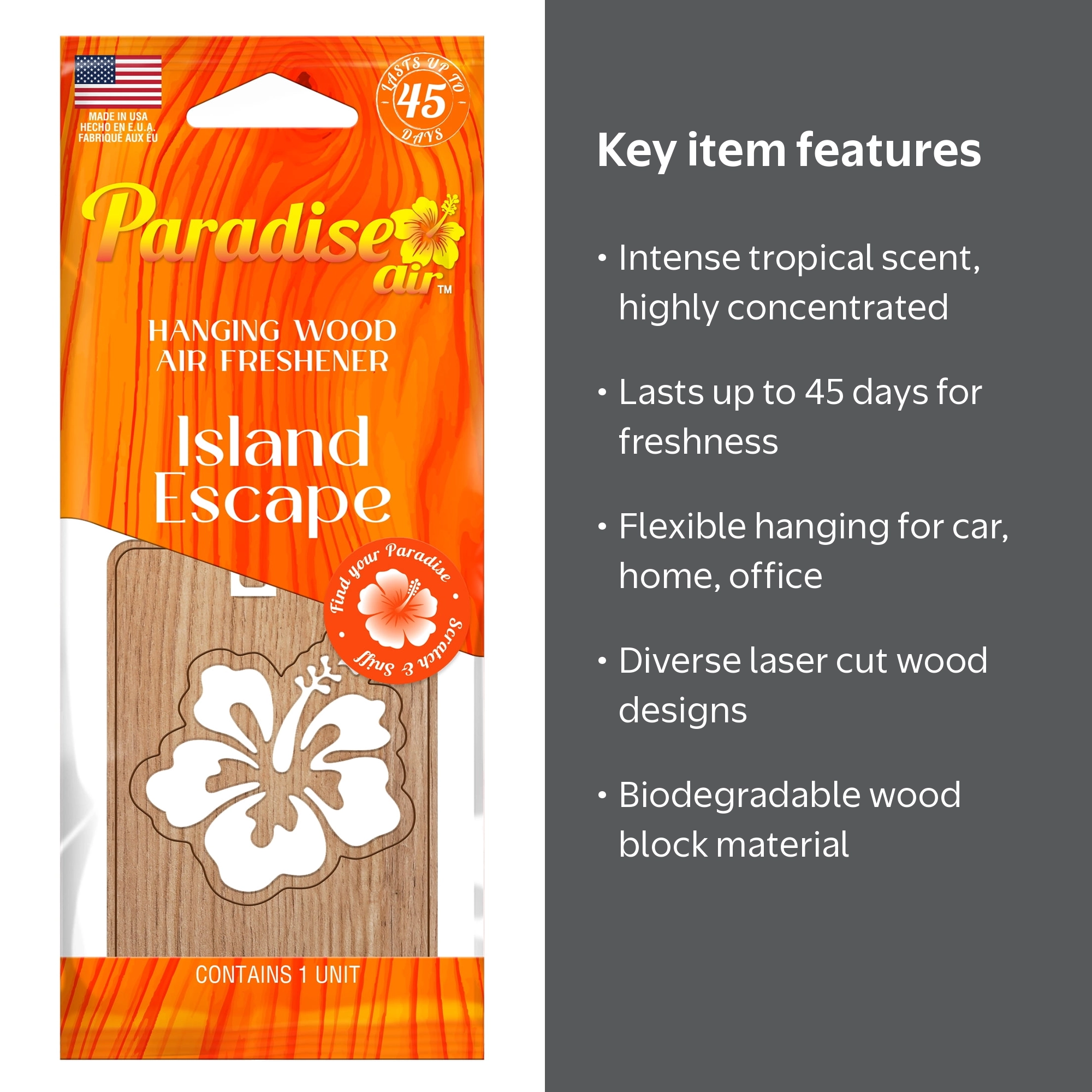 Paradise Air Hanging Wood Air Freshener, Laser Cut Design, 1 Unit