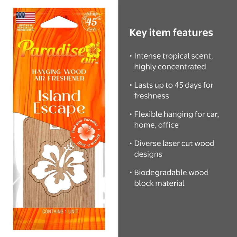 Paradise Air Hanging Wood Air Freshener, Laser Cut Design, 1 Unit