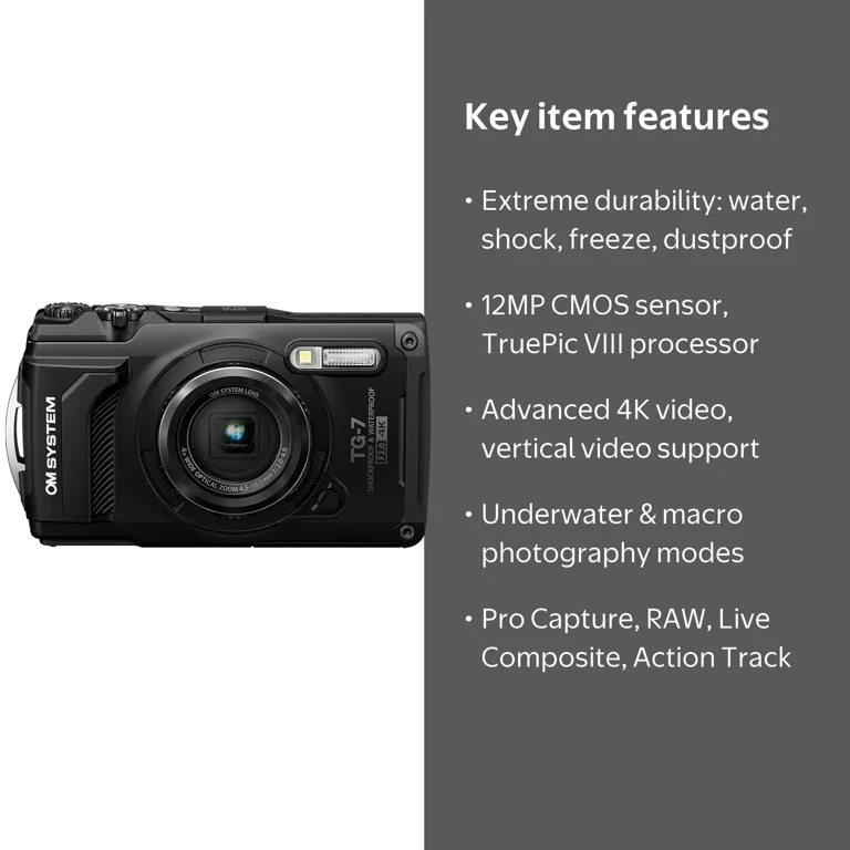 OM Digital Solutions Tough TG-7 12MP 4K Underwater Digital Camera