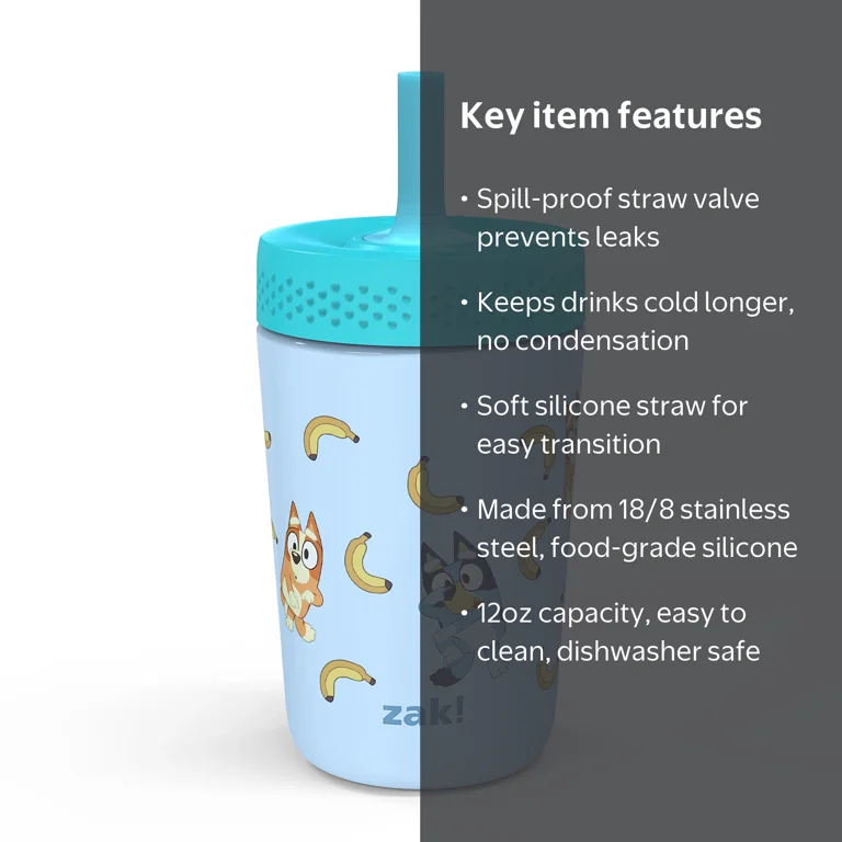 Zak Designs Bluey Kids 12oz Insulated Stainless Steel Straw