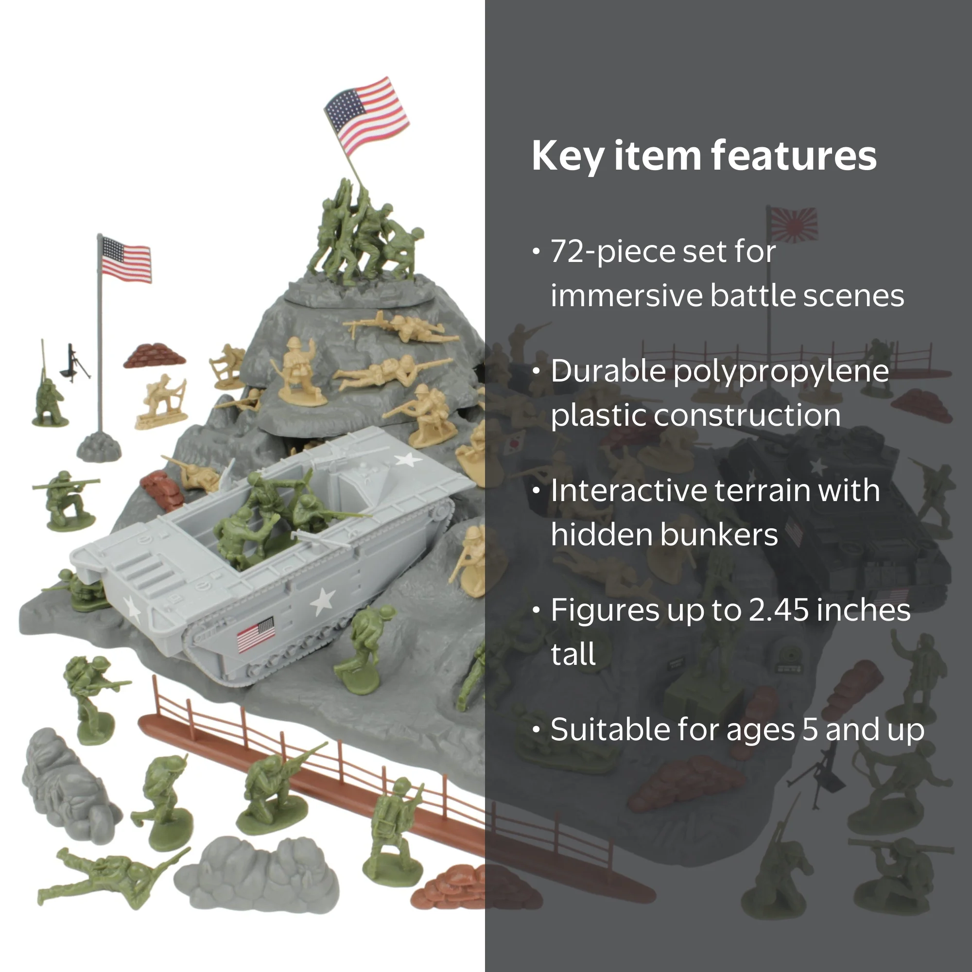 BMC Toys Large Military WW2 Iwo Jima Playset - Big 72pc Set With