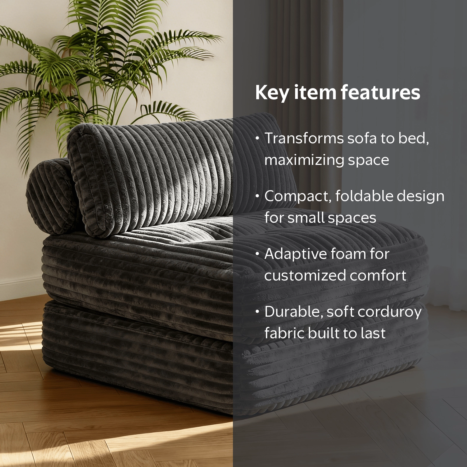 Neche Boneless Folding Sofa Bed Chair, Single Corduroy Convertible