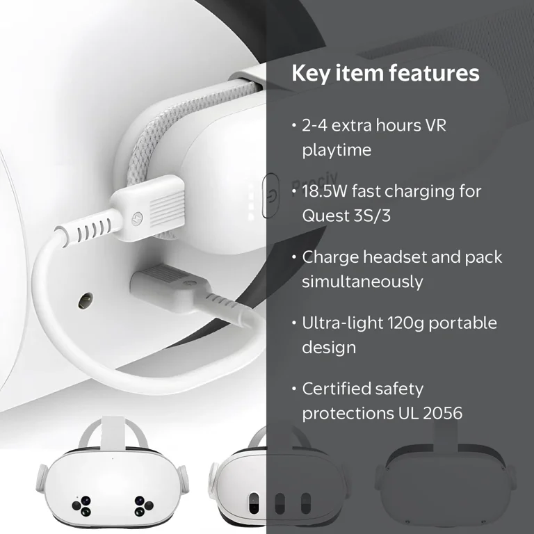Prociv Battery Pack for Oculus Quest 2/3/3S, 5000mWh, 18.5W Fast