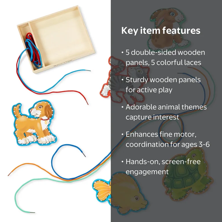 Melissa & Doug, Lace and Trace Activity Set, 5 Wooden Panels, Pets