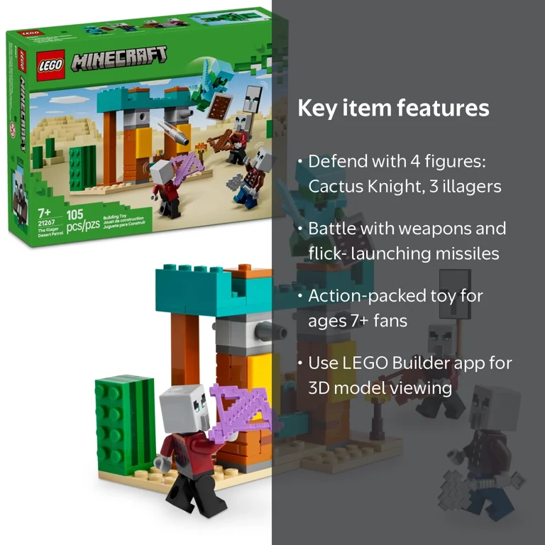 LEGO Minecraft The Illager Desert Patrol Toy Set, 21267 with 4