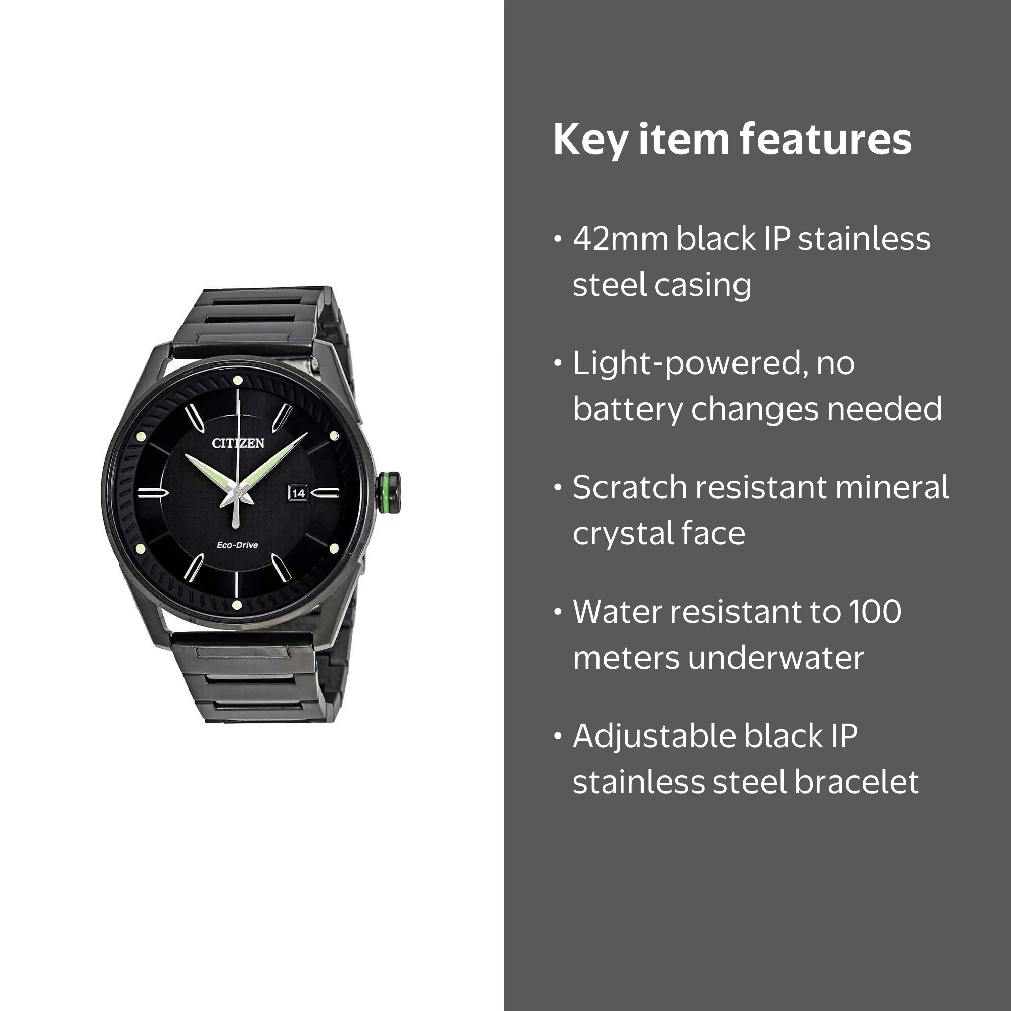 Citizen Men's Eco-Drive Black IP Stainless Steel Watch BM6985-55E